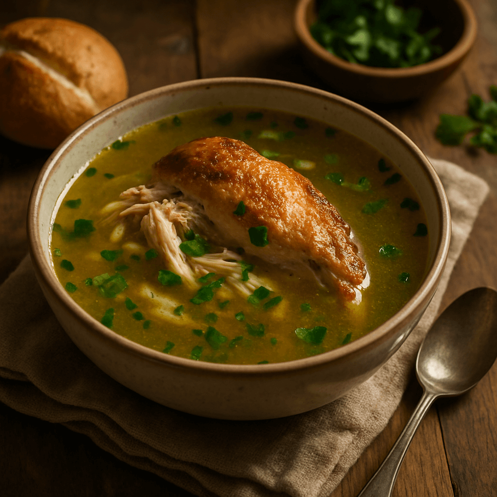 rosół z pieczonym kurczakiem