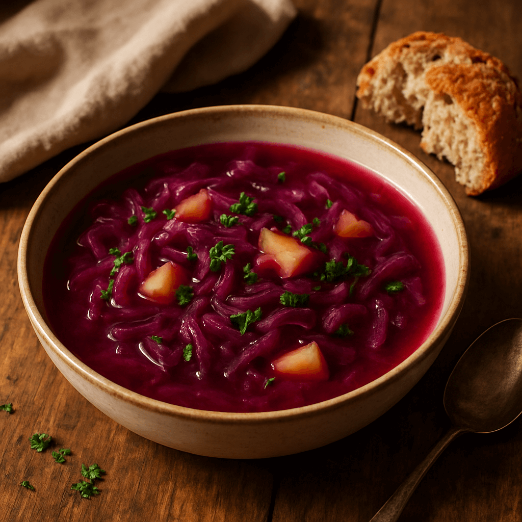 zupa z czerwonej kapusty i jabłka