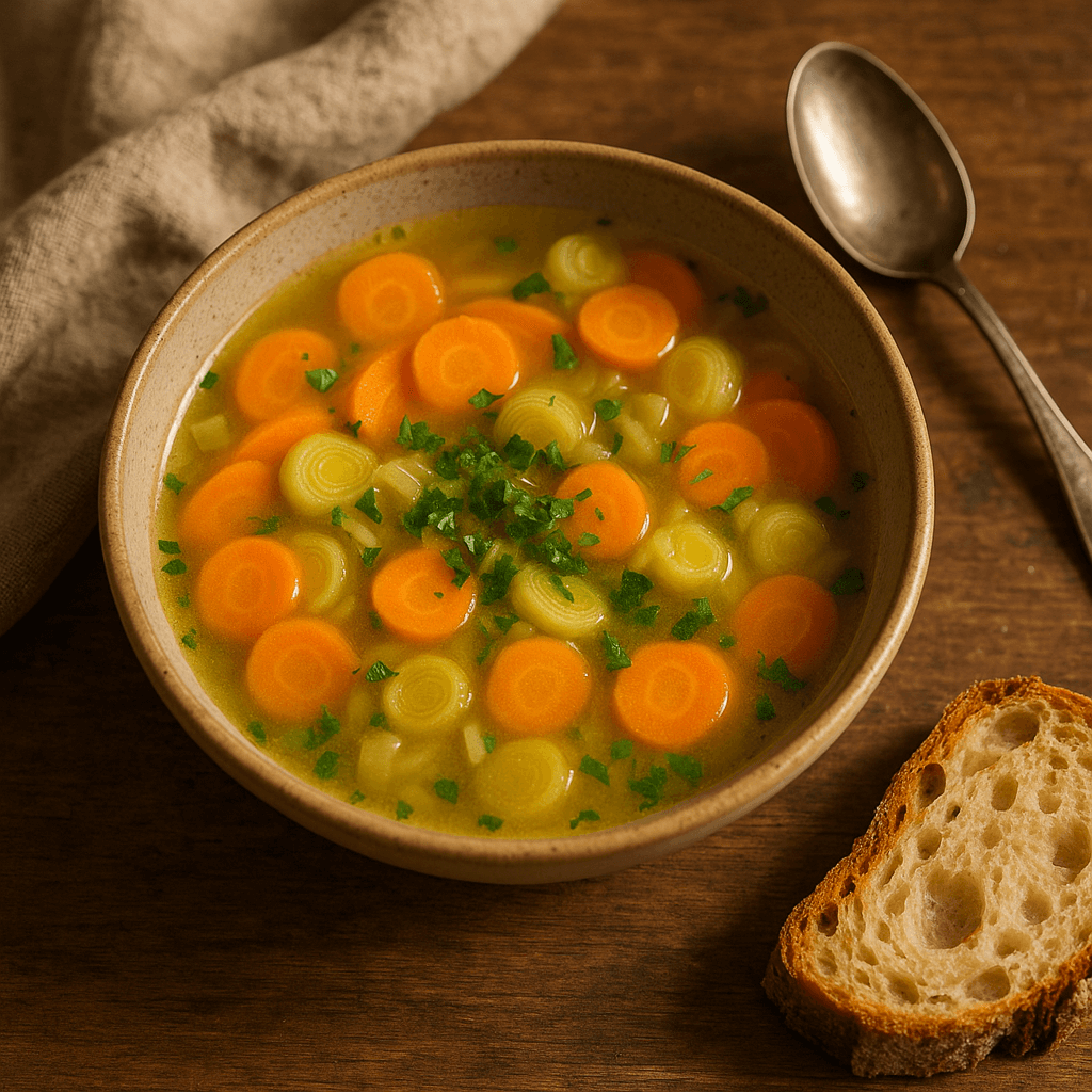 zupa z młodego pora i marchewki