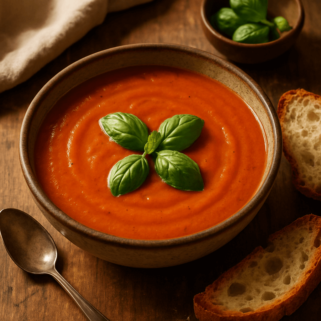 zupa ze świeżych pomidorów i bazylii